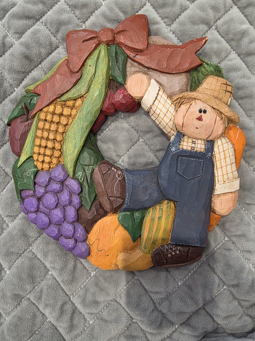 Eddie Walker Harvest Scarecrow Wreath Wall Plaque Midwest Of Cannon Falls Vtg